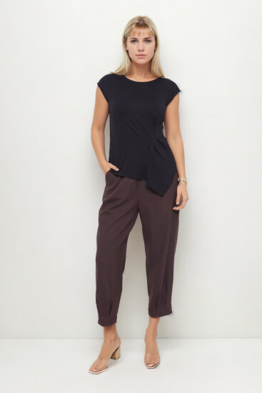 Önü Büzgü Detaylı Kısa Kol Bluz - 2