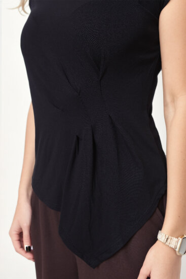 Önü Büzgü Detaylı Kısa Kol Bluz - 6