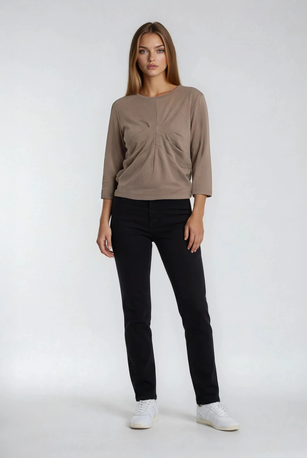 Önü Büzgü Detaylı Kısa Kol Modal Bluz - Thumbnail