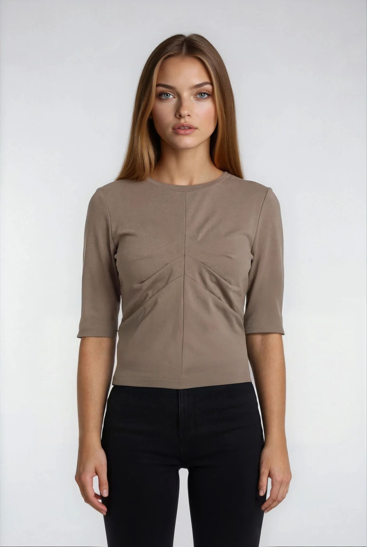 Önü Büzgü Detaylı Kısa Kol Modal Bluz - Thumbnail