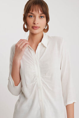 Önü Büzgülü Viskon Keten Gömlek - 2