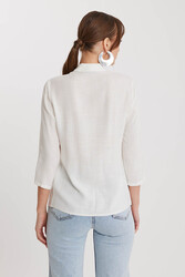 Önü Büzgülü Viskon Keten Gömlek - 5