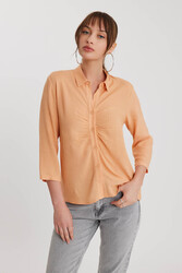 Önü Büzgülü Viskon Keten Gömlek - 8