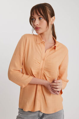 Önü Büzgülü Viskon Keten Gömlek - 9