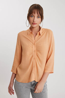 Önü Büzgülü Viskon Keten Gömlek - 6