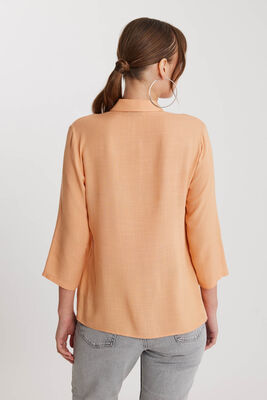 Önü Büzgülü Viskon Keten Gömlek - 10