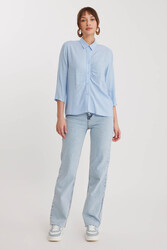 Önü Büzgülü Viskon Keten Gömlek - 11