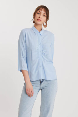 Önü Büzgülü Viskon Keten Gömlek - 13