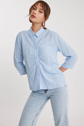 Önü Büzgülü Viskon Keten Gömlek - 12