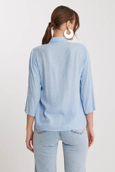 Önü Büzgülü Viskon Keten Gömlek - 15