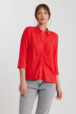 Önü Büzgülü Viskon Keten Gömlek - 17