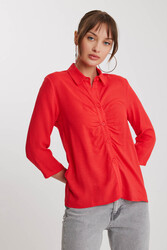 Önü Büzgülü Viskon Keten Gömlek - 18