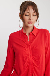 Önü Büzgülü Viskon Keten Gömlek - 19