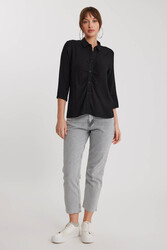 Önü Büzgülü Viskon Keten Gömlek - 21