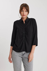 Önü Büzgülü Viskon Keten Gömlek - 22