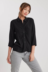 Önü Büzgülü Viskon Keten Gömlek - 23