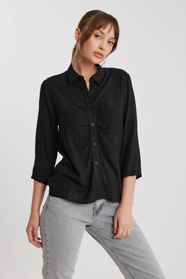 Önü Büzgülü Viskon Keten Gömlek - 23