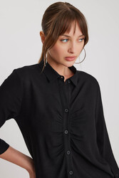 Önü Büzgülü Viskon Keten Gömlek - 24