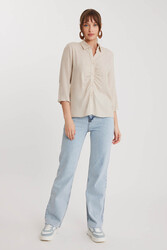 Önü Büzgülü Viskon Keten Gömlek - 28