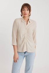 Önü Büzgülü Viskon Keten Gömlek - 26