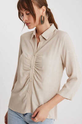 Önü Büzgülü Viskon Keten Gömlek - 27