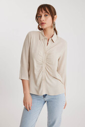 Önü Büzgülü Viskon Keten Gömlek - 29