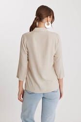 Önü Büzgülü Viskon Keten Gömlek - 30