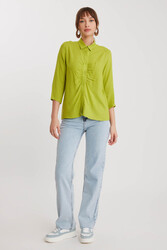 Önü Büzgülü Viskon Keten Gömlek - 31