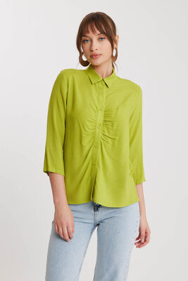 Önü Büzgülü Viskon Keten Gömlek - 34