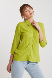 Önü Büzgülü Viskon Keten Gömlek - 33