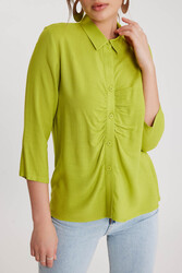 Önü Büzgülü Viskon Keten Gömlek - 32