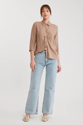 Önü Büzgülü Viskon Keten Gömlek - 44