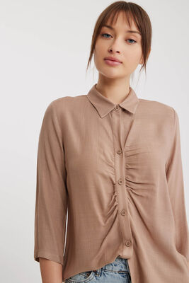 Önü Büzgülü Viskon Keten Gömlek - 46