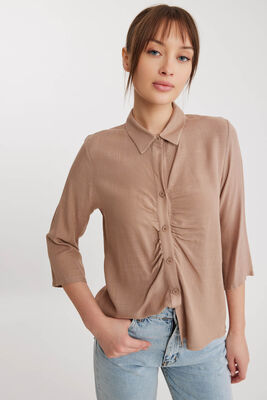 Önü Büzgülü Viskon Keten Gömlek - 45