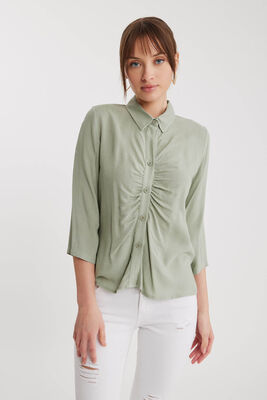 Önü Büzgülü Viskon Keten Gömlek - 38