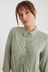 Önü Büzgülü Viskon Keten Gömlek - 37