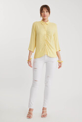 Önü Büzgülü Viskon Keten Gömlek - 42