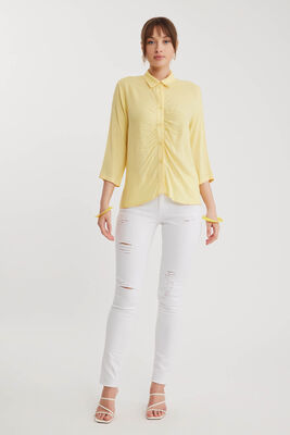 Önü Büzgülü Viskon Keten Gömlek - 42