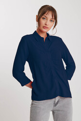 Önü Büzgülü Viskon Keten Gömlek - 50