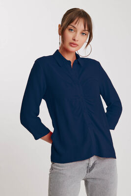 Önü Büzgülü Viskon Keten Gömlek - 50