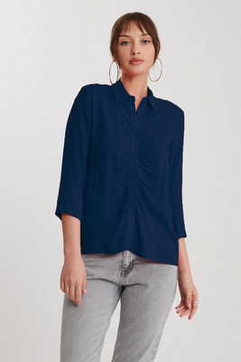 Önü Büzgülü Viskon Keten Gömlek - 48