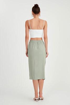 Önü Büzgülü Yırtmaçlı Midi Boy Etek - 6