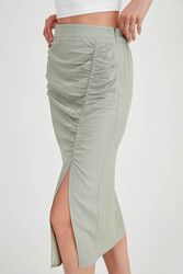 Önü Büzgülü Yırtmaçlı Midi Boy Etek - 3