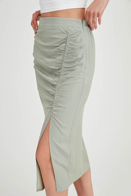 Önü Büzgülü Yırtmaçlı Midi Boy Etek - 3