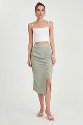 Önü Büzgülü Yırtmaçlı Midi Boy Etek - 1