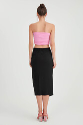 Önü Büzgülü Yırtmaçlı Midi Boy Etek - 10