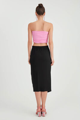 Önü Büzgülü Yırtmaçlı Midi Boy Etek - 10