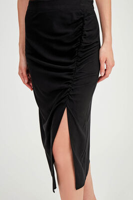 Önü Büzgülü Yırtmaçlı Midi Boy Etek - 11