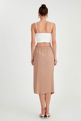 Önü Büzgülü Yırtmaçlı Midi Boy Etek - 17