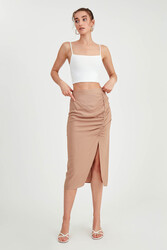 Önü Büzgülü Yırtmaçlı Midi Boy Etek - 20